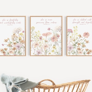 Estampas de flores silvestres, arte de parede de berçário Boho, decoração de berçário de flores silvestres, decoração de berçário feminino, arte floral de berçário, berçário cristão, berçário bíblico