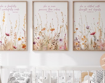 Christian nursery wall art, Bible verse nursery, Wildflower Prints, Boho Nursery Wall Art, Scripture nursery , Girl Nursery, Floral Nursery
