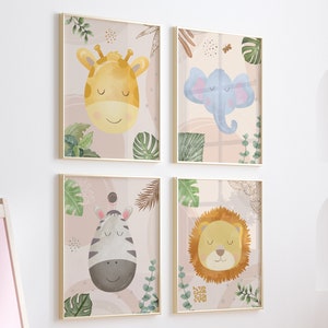 Boho safari art children&#39;s Bedroom Nursery Wall Art Print | Animal nursery | boho  nursery |  Lion, Elephant, Giraffe, Neutral nursery decor