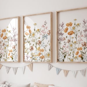 Boho Nursery Wall Art, Wildflower Nursery Decor, Botanical Print, Floral Nursery Art, Girl Nursery Decor, Baby Shower Gift, Pink nursery