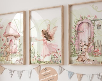 Fairy nursery wall art, Fairy garden wall art, fairy art, set of 3, girls bedroom decor, girls fairy wall art, fairy decor