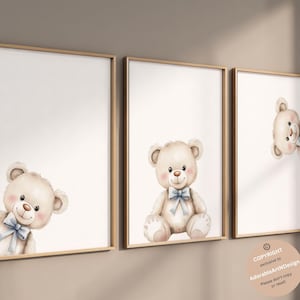 Peeking Bear Nursery Print, Bear nursery decor, Baby Bear Nursery Wall Art, Peekaboo Bear Nursery Decor, Baby boy nursery wall art, set of 3