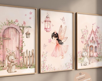 Fairy nursery wall art, Fairy garden wall art, fairy art, set of 3, girls bedroom decor, girls fairy wall art, fairy decor