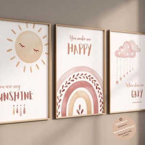 Art mural bohème, art mural arc-en-ciel, art mural chambre d'enfant fille, chambre d'enfant soleil arc-en-ciel, ensemble bohème arc-en-ciel, art mural déco chambre d'enfant bohème, affiche arc-en-ciel