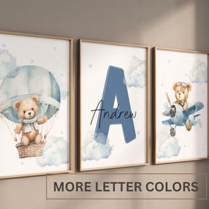 Set of 3 Custom Teddy Bear nursery wall art print| Personalized name Teddy bear Nursery Decor| Nursery Child Kids Decor| Cloud, Moon, Ballon