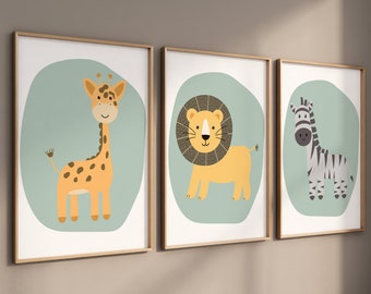Nursery Wall Art, Baby Animal Prints, Animals Nursery Art, Safari Nursery Decor, Baby Boy Nursery, Boho Nursery Decor,Jungle Animal Prints