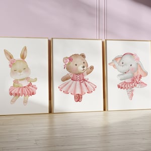 Ballerina animals, girl nursery decor, baby room decor girl , bunny nursery, bear nursery, elephant nursery, ballet animals