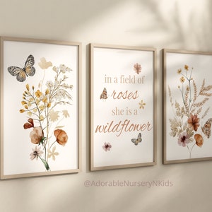 Wildflower Nursery Decor, Botanical Print, Boho Nursery Wall Art, Floral Nursery Art, Girl Nursery Decor, Wildflower Prints, Meadow flowers