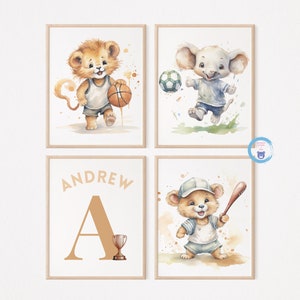Sports nursery decor, Animal nursery, Animals Sport, Baby boy sports nursery, Safari nursery, basketball, baseball, football, Boy Nursery