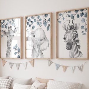 Impresiones de vivero de animales, Arte de pared de guardería para niños, Impresiones de vivero de animales de Safari, Vivero de género neutro, Impresiones de animales de la selva, Vivero Safari