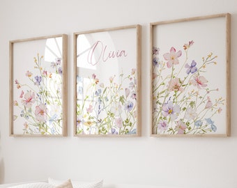 Wildflower Prints, Floral Nursery Art, Wildflower Nursery Decor, Boho Nursery Wall Art, Botanical Print, Girl Nursery Decor, Meadow flowers