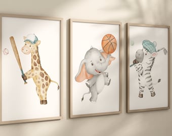 Sztuka w pokoju dziecięcym: Sporty, Sporty zwierzęce, Sporty dla małych zwierząt, Sporty dla chłopców w pokoju dziecięcym, Baseball, Koszykówka, Golf w pokoju dziecięcym, Sztuka ścienna w pokoju dziecięcym: Zwierzęta