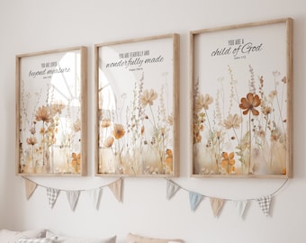 Floral Nursery,Boho Nursery wall art, Wildflower Nursery Decor,  Girl Nursery Decor,  flower nursery, bible verse, christian wall art