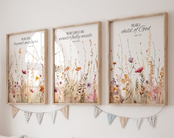 Wildflower Prints, Boho Nursery Wall Art, Wildflower Nursery Decor, Girl Nursery Decor, Floral Nursery Art, Christian nursery, Bible nursery