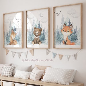 Woodland Nursery Decor, Woodland Nursery Wall Art, Woodland Print Set, Animal Prints, Woodland Animal Prints, Nursery Forest Wall Art