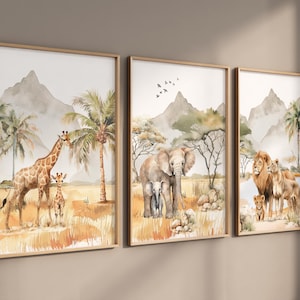 Impressions d'animaux safari, art pour chambre d'animaux, décoration de chambre de bébé safari, lot de 3, bébés animaux safari, chambre d'enfant de la jungle, animaux de la jungle, art de la chambre d'enfants