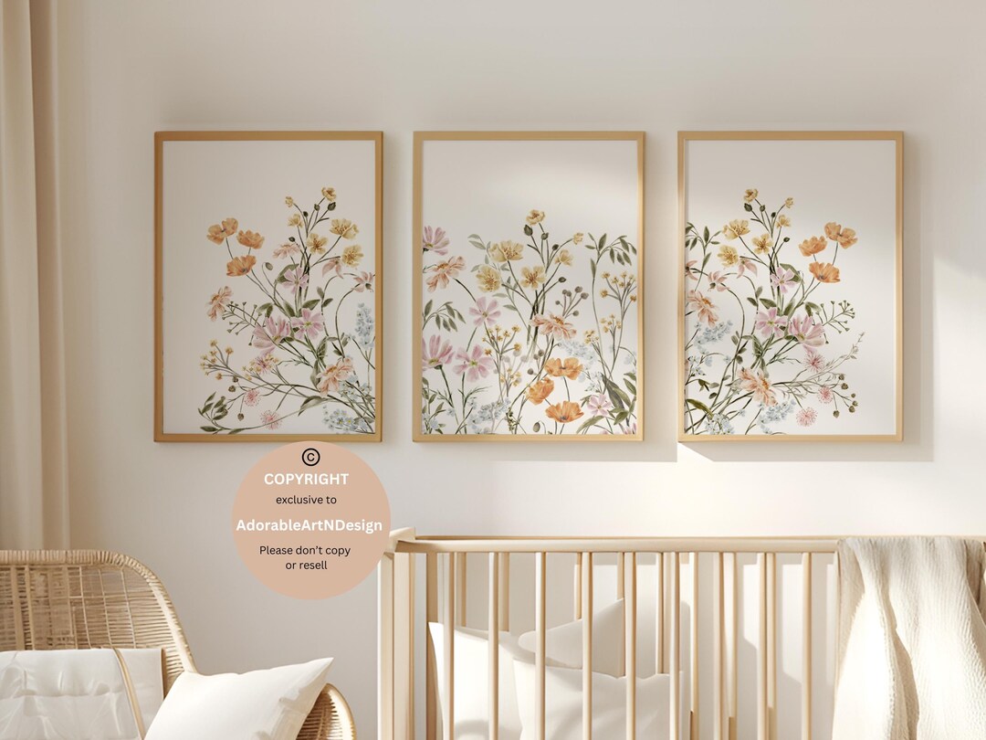Boho Nursery Wall Art, Wildflower Nursery Decor, Botanical Print ...
