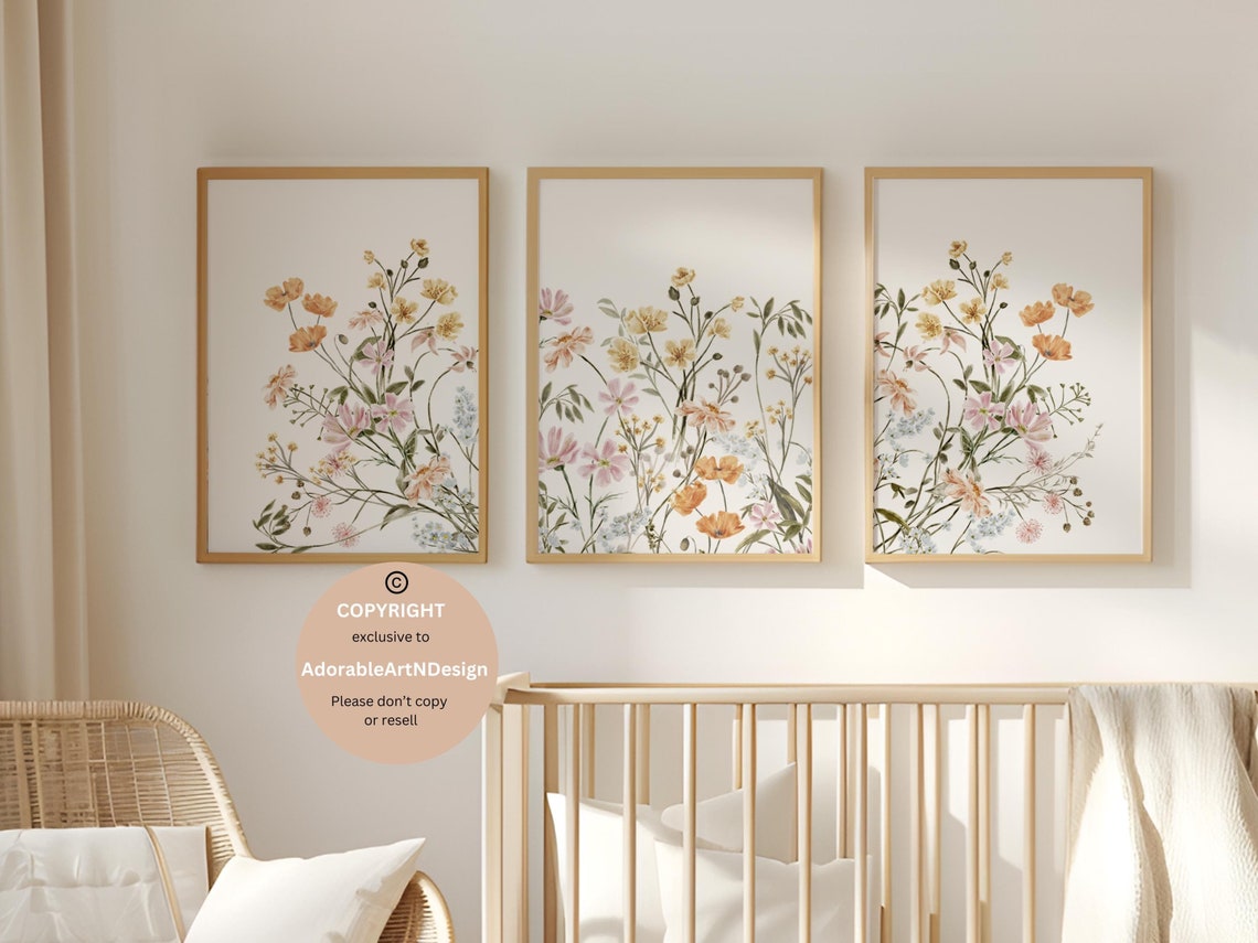 Boho Nursery Wall Art, Wildflower Nursery Decor, Botanical Print ...