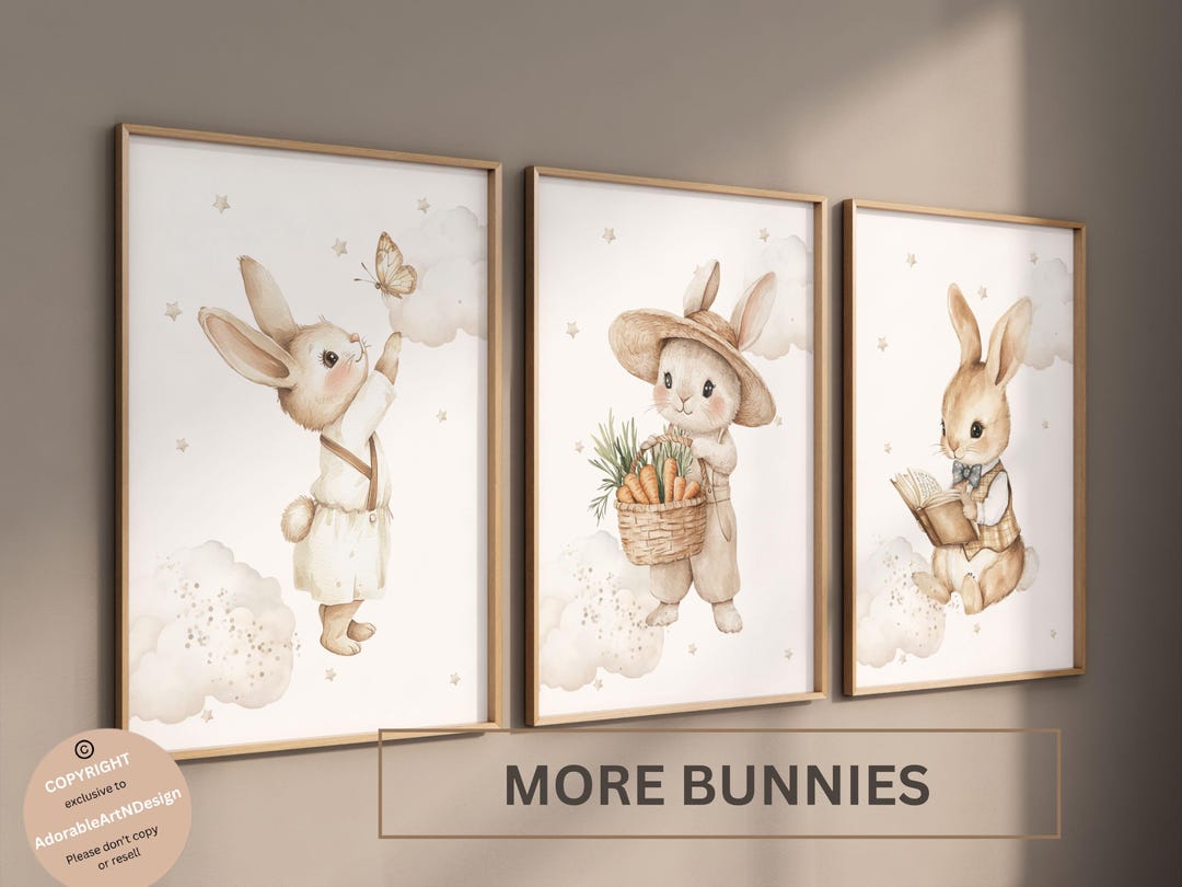 Bunny Nursery Art, Set of 3 Bunny Nursery Wall Art Print, Baby Rabbit ...