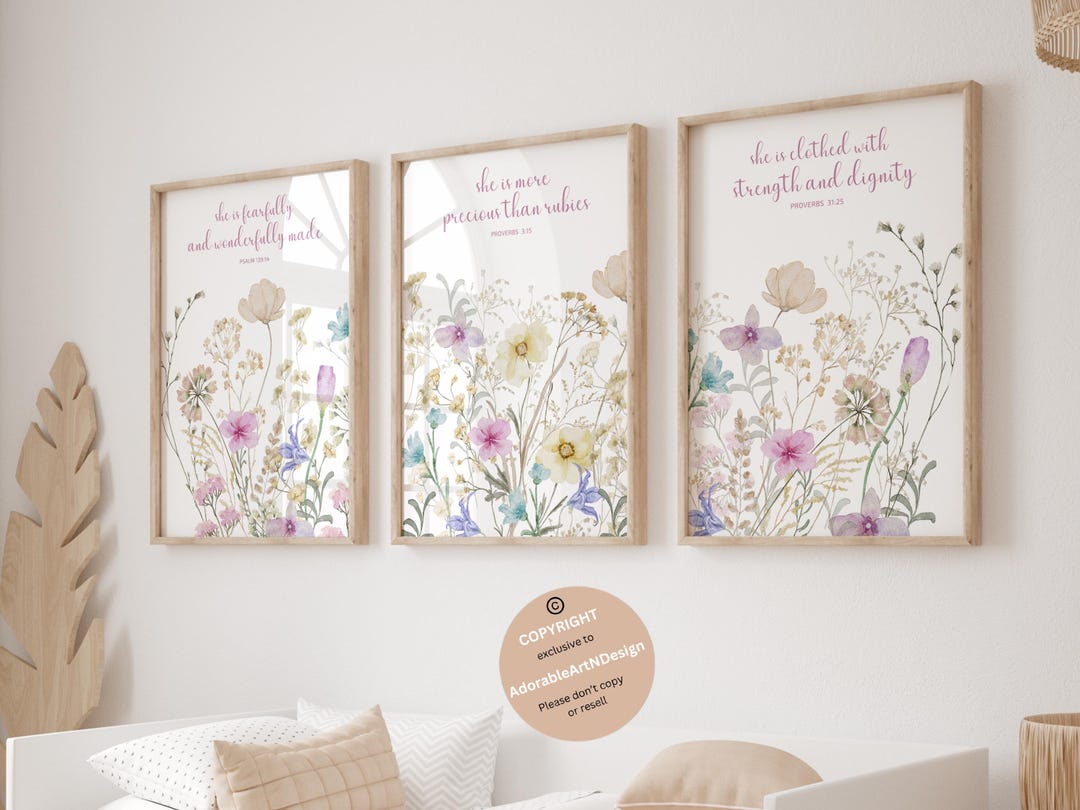 Boho Nursery Wall Art, Wildflower Prints, Wildflower Nursery Decor ...