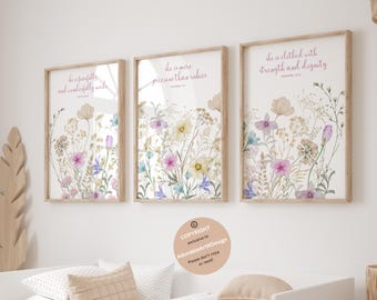 Boho Nursery Wall Art, Wildflower Prints, Wildflower Nursery Decor, Girl Nursery Decor, Floral Nursery Art, Christian nursery, Bible nursery