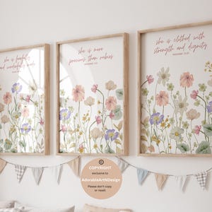 Estampas de flores silvestres, arte de parede de berçário Boho, decoração de berçário de flores silvestres, decoração de berçário feminino, arte floral de berçário, berçário cristão, berçário bíblico
