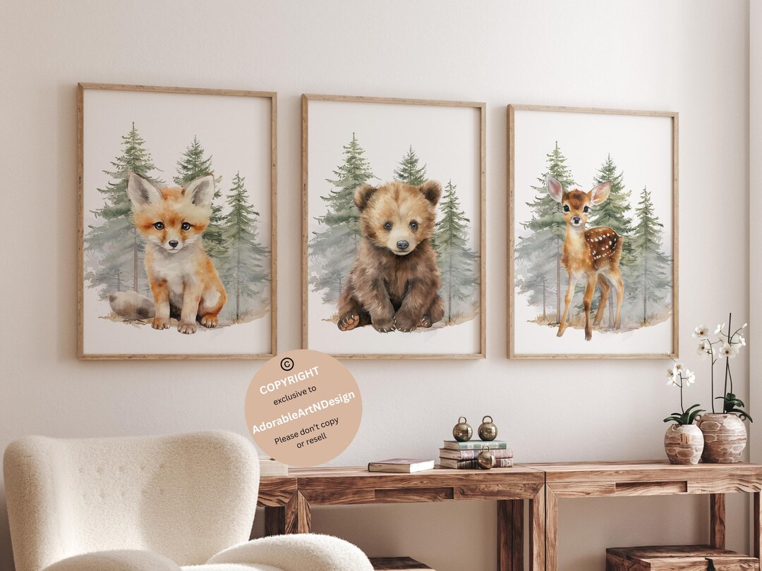 Woodland Animal Prints, Woodland Nursery Wall Art Gift, Boy Nursery ...