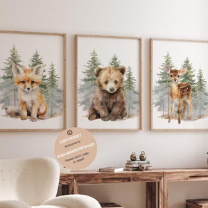 Aquarell Bär, Reh Fuchs Drucke, Waldtiere Poster, Drucke für Junge, Waldtier Mädchenzimmer, Reh, Reh, Fuchs