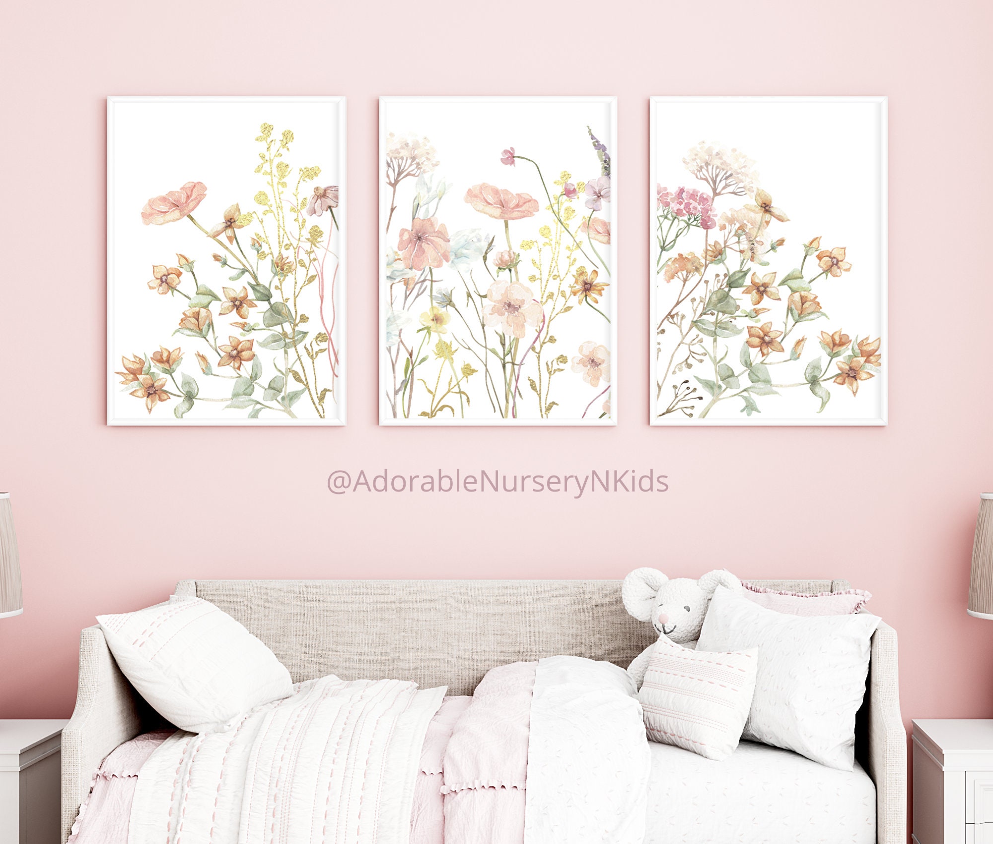 Boho Nursery Wall Art Wildflower Nursery Decor Botanical - Etsy