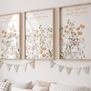 Estampas de flores silvestres, arte de parede de berçário Boho, decoração de berçário de flores silvestres, decoração de berçário feminino, arte floral de berçário, berçário cristão, berçário bíblico