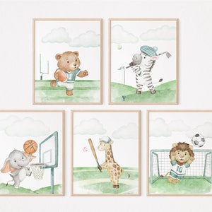 Sports nursery decor, Animal nursery, Animals Sport, Baby boy sports nursery, Safari nursery, basketball, baseball, football, Boy Nursery