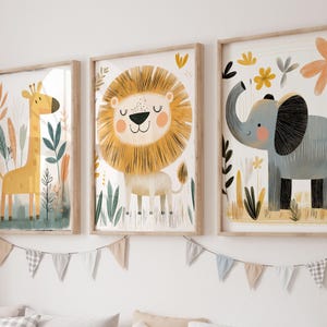 Set of 3 Baby Safari animal prints, Safari Nursery decor, Safari nursery prints, Nursery wall art, ORIGINAL art, kids room decor, baby room