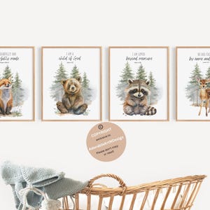 Scripture nursery, Christian nursery wall art, woodland nursery decor, Bible verse nursery, woodland animals print, Baby animal wall art