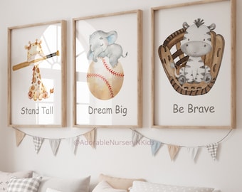 Baby Sport-Kinderzimmer, Tiersport, Baseball-Kinderzimmer-Dekor, Baseball-Druck-Set, Kinderzimmer Sport-Dekor, Baseball-Poster, Kinderzimmer-Tiere