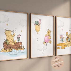 Winnie the Pooh Nursery Wall Art, Classic Winnie the Pooh Wall Art, set of 3,  Classic Pooh Baby Decor Wall Art, Nursery wall art