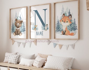 Woodland Nursery Prints, Nursery Decor Woodland, Woodland Animal Prints, Bear, Fox, Deer, Woodland Nursery Wall Art, Gender Neutral Nursery