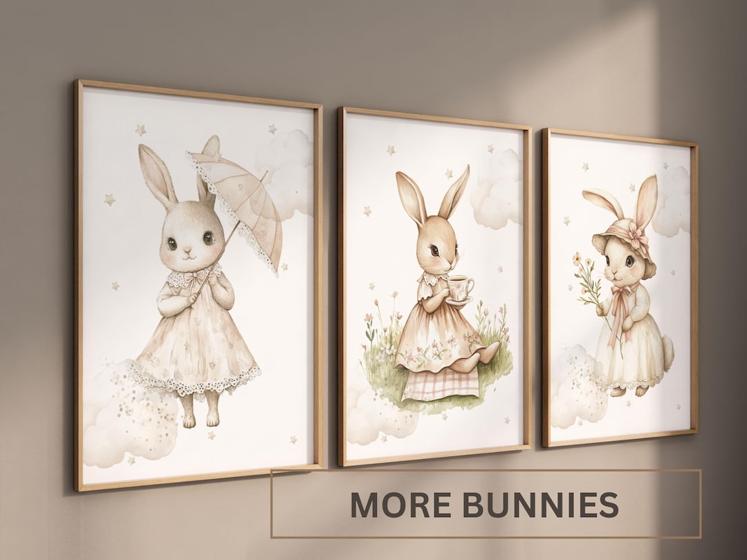 Set of 3 Bunny Nursery Wall Art Print, Baby Rabbit Prints, Bunny ...