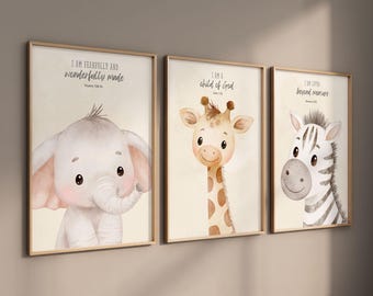 Bible verse nursery, Animal prints, Christian nursery wall art, Scripture nursery, Jungle animals, Baby animal prints, Safari nursery decor