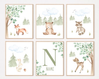Woodland Nursery Prints, Gender Neutral Nursery, Bear, Fox, Deer, Raccoon, Rabbit, Nursery Decor Boy Woodland,Woodland Animal Prints
