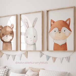 Woodland Animal Prints, Woodland Nursery Prints, Gender Neutral Nursery, Bear, Fox, Bunny, Nursery Decor Boy Woodland, Nursery  Boy Woodland