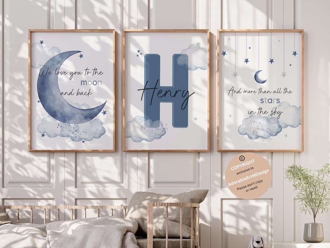 Moon Stars Cloud Nursery, Nursery Wall Art Print, Boy Nursery Decor ...