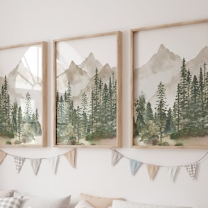 Mountain Nursery Decor, Forest Nursery Prints, Woodland Nursery Art, Adventure Theme Nursery, Tree Nursery Decor, Gender Neutral Nursery