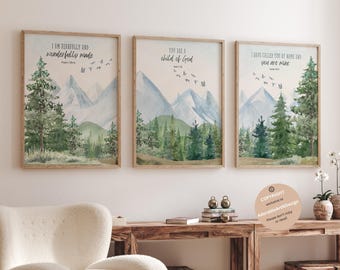 Christian nursery, bible verse nursery, scripture nursery, Woodland Nursery wall art , Mountain wall art, adventure nursery, forest nursery