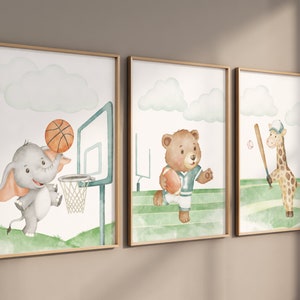 Sports Nursery Art, Animal Sports, Baby animal sports, Boy Sports Nursery, Basketball, Football, Baseball Nursery, Animals Nursery Wall Art