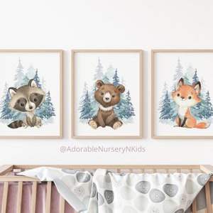 Woodland Nursery Wall Art, Nursery Decor Woodland, Woodland Animal Prints, Bear, Raccoon, Woodland Nursery Prints, Gender Neutral Nursery