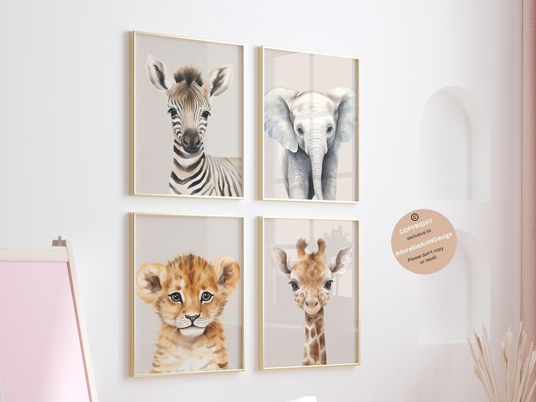 Safari Animal Nursery Prints: Set of 4, Baby Room Decor - Etsy