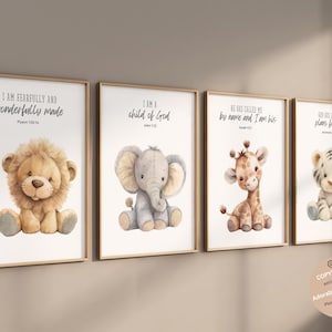 Christian nursery wall art, Bible verse nursery, Animal prints, Scripture nursery, Plush animals, Baby animal prints, Safari nursery decor