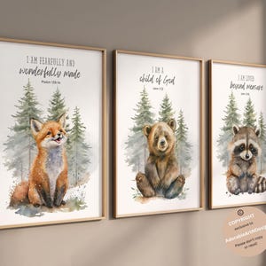 Christian nursery wall art, Bible verse nursery, woodland nursery decor, Scripture nursery, woodland animals print, Baby animal wall art