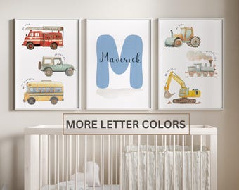 Transport vehicle prints, Transportation nursery decor, construction vehicle prints, Boy room wall art, Boy nursery cars decor, Truck prints