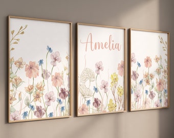 Boho Nursery Wall Art, Wildflower Nursery Decor, Botanical Print, Floral Nursery Art, Girl Nursery Decor, Wildflower Prints, Meadow flowers